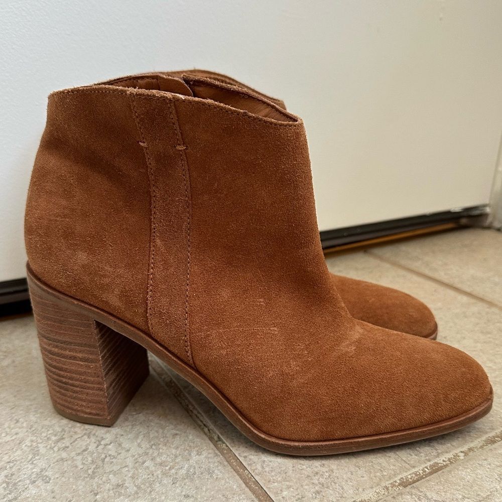 Lucky Brand Pinkton Bootie Boots Size 11 Real Leather Brown Suede Block Heel